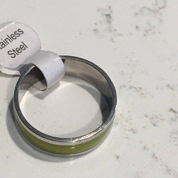 Unisex Stainless Steel Yellow Enamel Ring - Picture 6 of 8